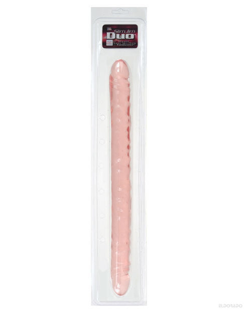 17" Slim Jim Duo Veined Super Slim Dong - Translucence Gel Pink